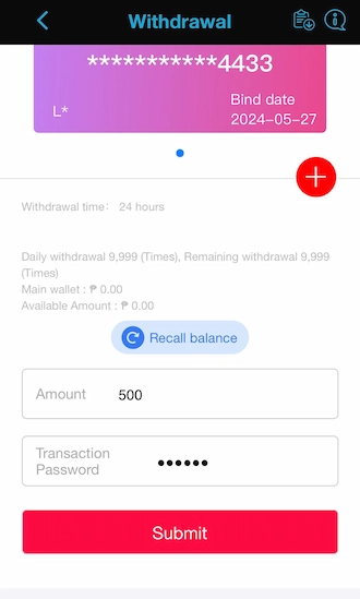 Step 6: Enter the amount you want to withdraw and fill in your transaction password correctly.